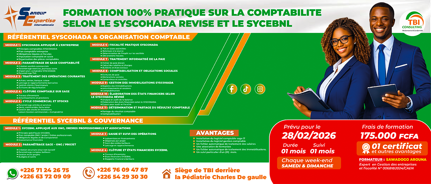 FORMATION PRATIQUE SUR LA COMPTABILITE SELON LE SYSCOHADA REVISE ET LE SYCEBNL